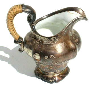 Vtg Antique 1920s Silver Porcelain Rosenthal Germany Creamer W/ Wicker Handle