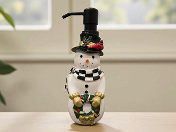 New Christmas White Snowman W/ Hat Red Robin Bird Soap Dispenser Decoration