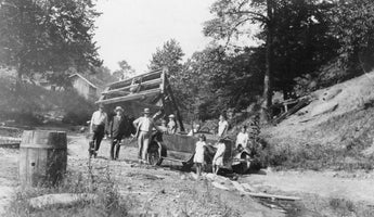 Vtg 1920's B&W Photo Family Next To A Collapsed Train Railroad To Take Out Coal