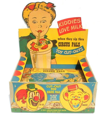 Vtg 7 Circus Pals Drinking Straws / Cut Out Toy (Jo-Jo, Maxie) Selling Display