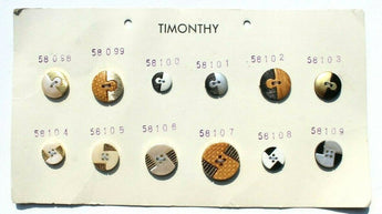 Vtg 1980s 1990s Retro MCM Timothy SALESMAN Sample 12 BUTTON CARD