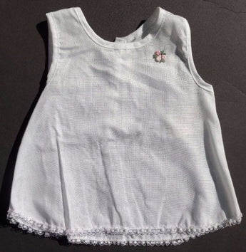 Vintage 1960's SHIRLEY 9 Month Flat WHITE Linen DRESS Shirt With Flower (Doll)