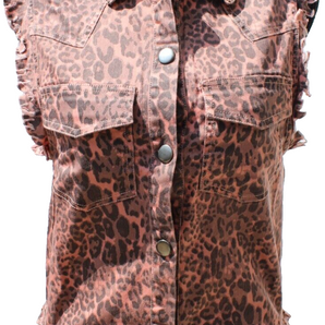 NWT English Rose Women's Animal Print Sleeveless Vest Beaded Collar Size S/M