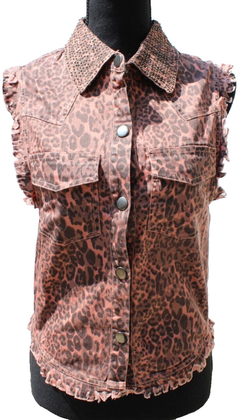 NWT English Rose Women's Animal Print Sleeveless Vest Beaded Collar Size S/M