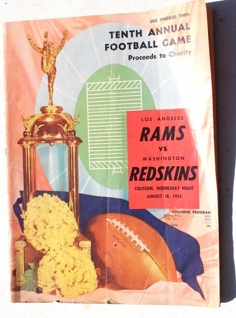1954 LA Rams vs Washington Redskins Football Game Program LA Times Charity Game
