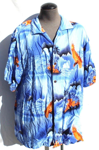 Vintage Wingo Men’s Retro Hawaiian Hawaii FlowersTiki Button Up Shirt Lrg