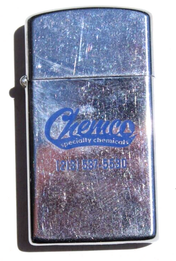 Vintage Silver Zippo Chemco Push Top Advertising Cigarette Lighter