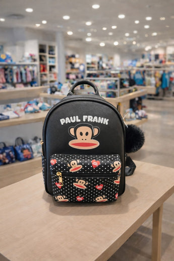 New Paul Frank Julius Monkey Mini Backpack Black Polka Dot Y2K Kidcore Pom Pom