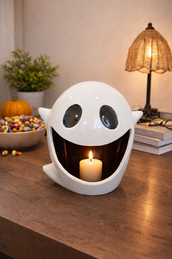 New Halloween White Large Ghost Spooky Ceramic Tealight / Candle Lantern