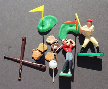 Vintage 1960's Lot Of Sports (Baseball, Golf) Cake Toppers