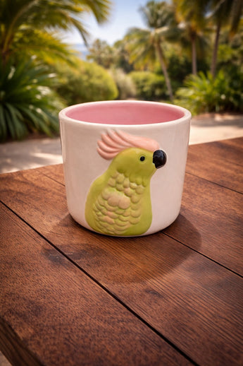 New Ceramic Indoor / Outdoor Green Parrot Tropical Flower Planter Pot