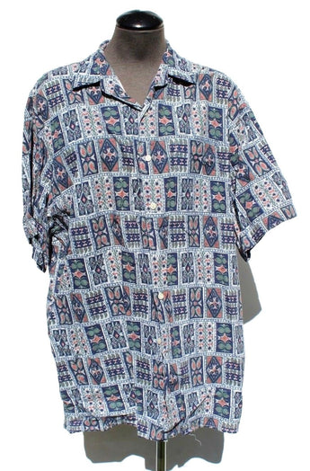 Vtg I.N.C. Safari Hawaiian Beach Aztec BUTTON Down Collar SHIRT Rayon LRG