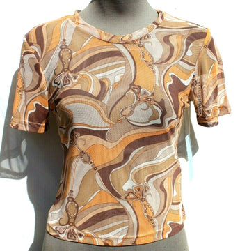 New Women's Girls Swirl Mesh Groovy Boho Crop Top Emo Girl Indie Core Shirt
