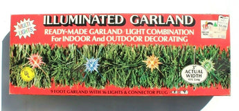 VTG Christmas Illuminated Garland Strands 9ft Multi-Colored Star Burst Covers