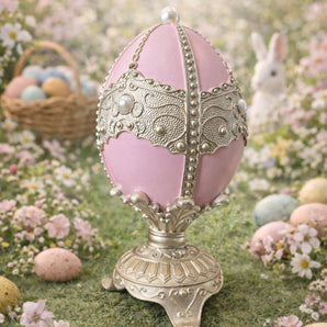 New Pink & Gold Style Ornate Jeweled Decorative Figurine Easter Egg Faux Pearl