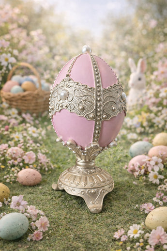 New Pink & Gold Style Ornate Jeweled Decorative Figurine Easter Egg Faux Pearl