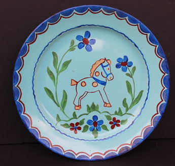 Vtg 1940s Continental Studios Hollywood Hand Painted Art BLUE Plate w/ A Pony