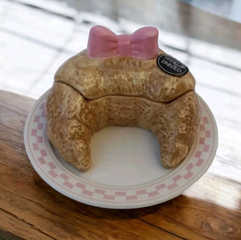 New Pink Bow Tie Girly Serving Croissant Dish With Lid Ceramic By Luna & sage
