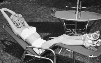 Vintage 1950's Retro Marilyn Monroe In 2 Piece Bathing Suit Sitting Photo #2471