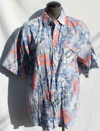 Vtg 1980's Shah Safari Hawaiian Beach Aztec BUTTON Down Collar SHIRT Medium
