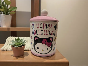 New Hello Kitty Happy Halloween Cookie Jar Black Cats Skull W Bow Candy Sanrio