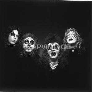 Vintage 1970s Black & White Concert Tour Preforming Kiss Band Music Photo #2878