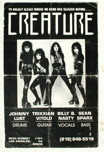 Vtg 1980s 1990s Punk Rock Hair Band Concert Flyer - Creature (Billy B. Nasty)