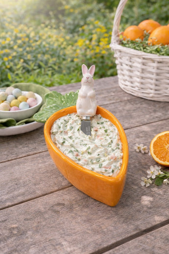 New Easter Holiday Orange Carrot W/ Bunny Spreader Dip Bowl Set Serveware