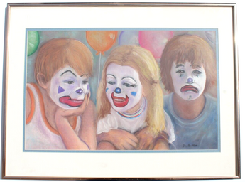 VINTAGE Joan Bartlett Soft Pastel 3 Circus Clowns KIDS CLOWN Wall Art