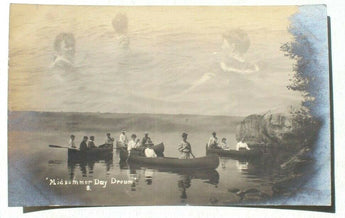 Vtg 1900's Family Mid Summer Day Dreams Canoe (Silver Gel) RPPC Postcard