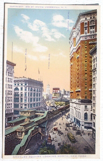 Vtg Antique Early 1900s Era Postcard RPPC New York Greeley Square Looking North