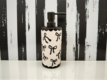 New Girly Soap Dispenser White & Black Bows Coquette Bathroon Vanity Decor