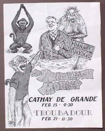 Vtg 1980's The Hundredth Monkey Cathy De Grande Rock Concert Flyer Troubadour