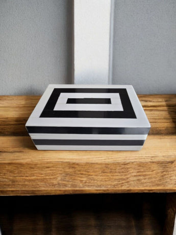 New Modern Inlaid Resin Black and White Striped Design Storage Jewelry Box 6"x8"