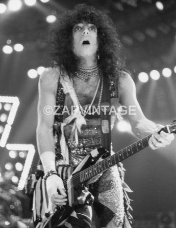 Vtg 1970s Gene Simmons On Stage / Concert Tour Preforming Kiss Music Photo #2224