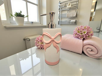New Girly Soap Dispenser White & Pink Bow Coquette Bathroon Vanity Decor
