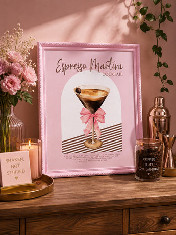 New Pink Expresso Martini Cocktail Wall Art Framed Pink Bar Cart Decor Sign