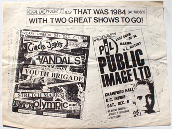Vtg Rock Thrash Heavy Metal Band Concert Flyer - Goldenvoice PIL Public Image