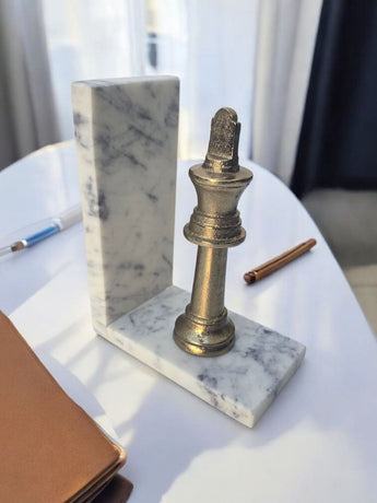 White Office Marble Base Metal Gold Chess King / Queen MCM Room Decor