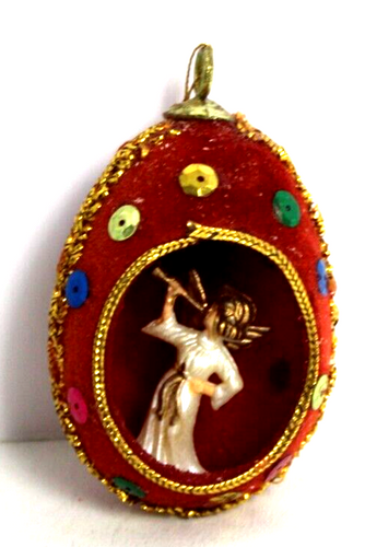 Vintage 1960s Egg Shape Angel Diorama Christmas Tree Ornament