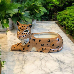 New Ceramic Cheetah Leopard Jungle Animal Candle Room Decor