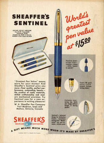 Vtg 1950s Sheaffer's Sentinel Threesome Pen Pencil Advertisement Ad Photo #2849