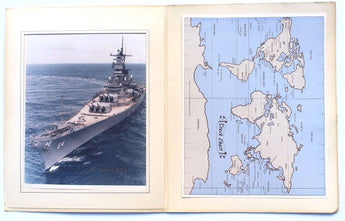 Vtg USS WISCONSIN BB-64 Photo Military Navy Photo W/ Map Track Chart