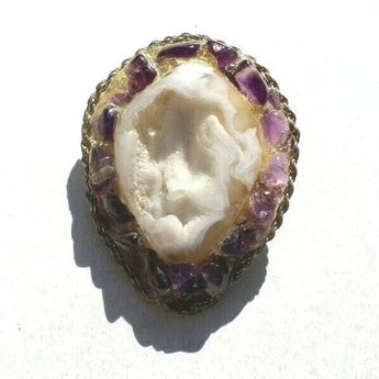 Vtg Purple Gemstone (Agate Stone Geode Crystal) Cowboy Western Tie Clip Decor