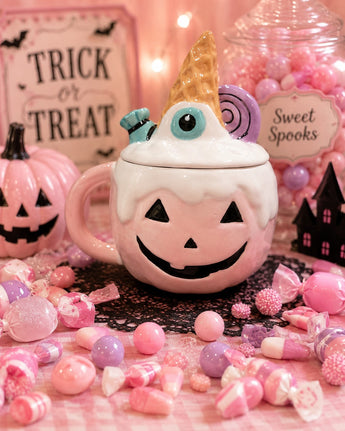New Pink Halloween Pumpkin J O Lantern Cookie Candy Canister Lid Coffee Mug