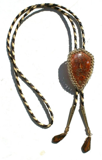 Vtg Gemstone (Agate Stone Geode Crystal) Cowboy Western Bolo Tie Rodeo #7