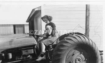 Vintage 1940s Girl Driving A Tractor W/ Her Puppy Dog On The Farm Photo #1791