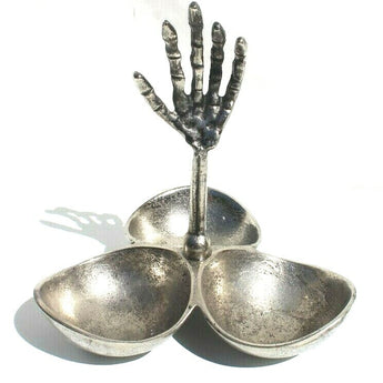 METAL Candy Appetizer Serving 3 BOWL Dish HALLOWEEN Skeleton Hands