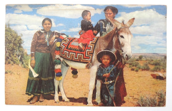Vintage 1960's Indian Native American Family NAVAJO LAND Donkey Postcard Postal
