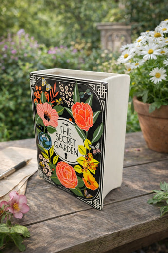 New The Secret Garden Frances Hodgson Burnett Book Utensil Holder Flower Vase